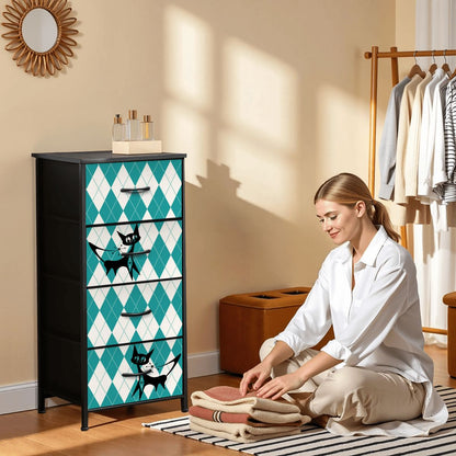 Retro Mid Century Modern Atomic Kitschy Cats, Argyle Pattern Mod 4-Drawer Dresser - Mid Century Modern Gal