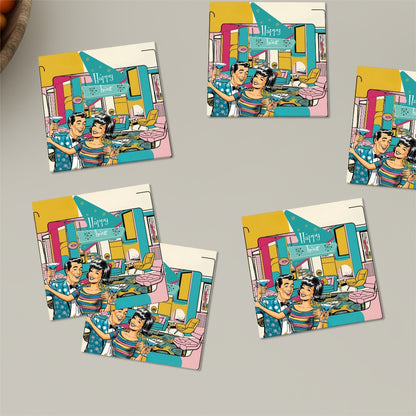 Mid Century Modern Barware Kitschy Mod Retro Square Ceramic Coasters Set of 6 - Mid Century Modern Gal