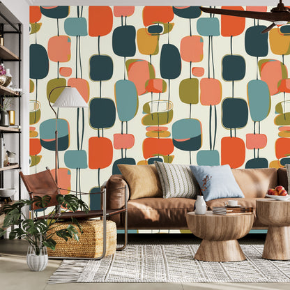 Mid Century Modern Wallpaper Wall Murals Peel And Stick, Funky Mod Wall Decor