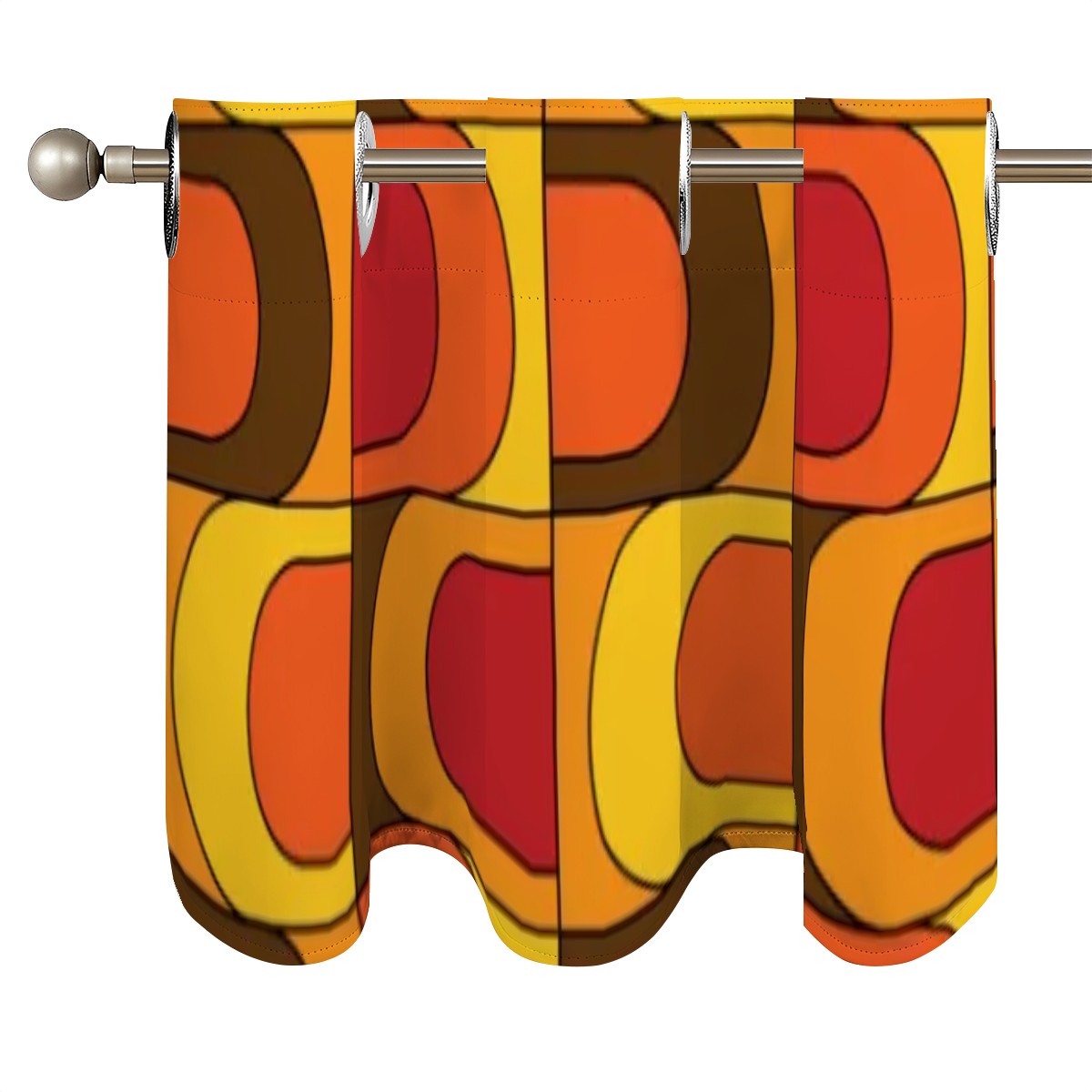 Retro Kitschy Mod Orange Yellow Brown Red 70s Designed Valance Curtains - Mid Century Modern Gal