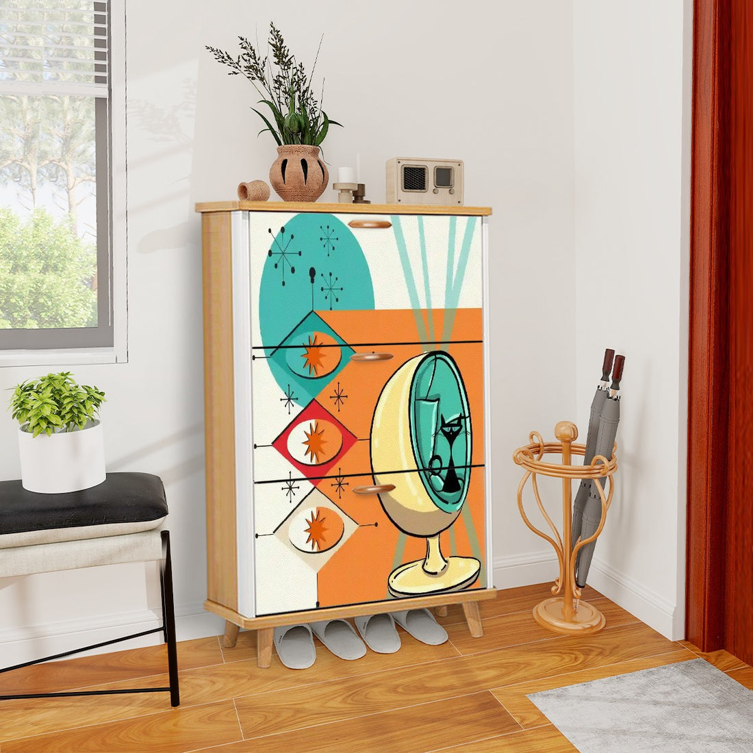 Atomic Cat Mid Century Modern Furniture Shoe Cabinet Storage Cabinet