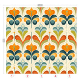 Scandinavian Floral Orange Blue, Green, Mid Mod Peel And Stick Wall Murals - Mid Century Modern Gal