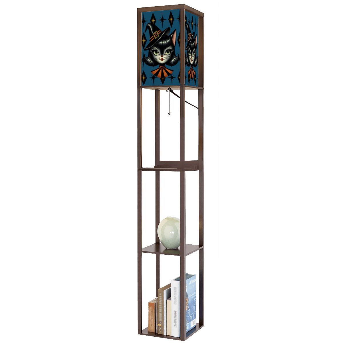 Vintage Halloween Black Cat Sexy Sexton Mid Century Modern Blue Floor Lamp with Shelves - Mid Century Modern Gal