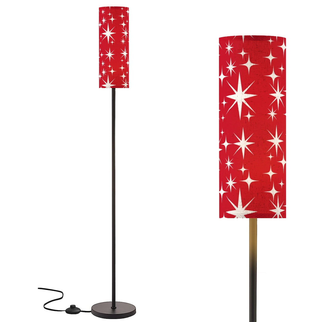 Atomic Starburst Red Mid Century Modern Torchiere Slim Floor Lamp - Mid Century Modern Gal