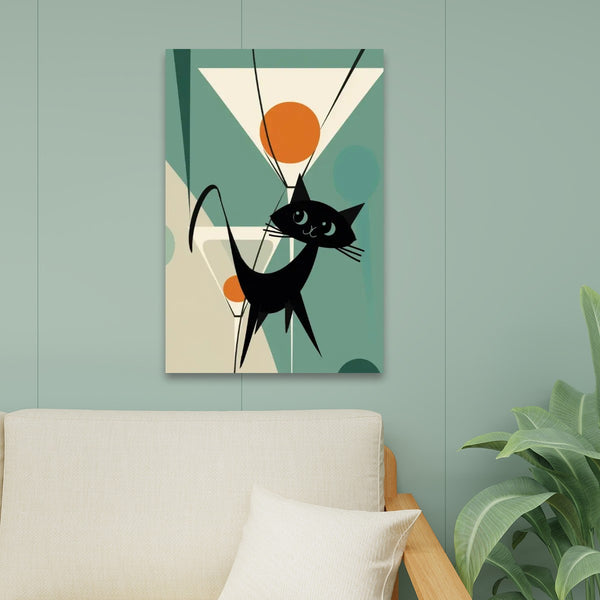 Atomic Cat Tini Time, Mid Century Modern Barware Wall Art