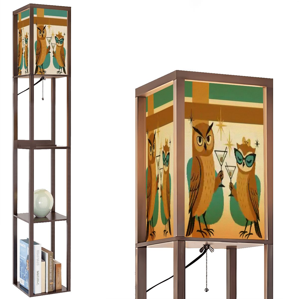 Kitschy Mid Century Modern Martini Owls, Retro Floor Lamp with Shelves - Mid Century Modern Gal