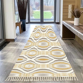 Mid Century Modern Golden Groovy, Gray White Retro Runner Rug with Tassels - Mid Century Modern Gal