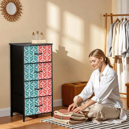 Art Deco Modern Aqua and Coral Stylish &amp; Functional 4-Drawer Dresser - Mid Century Modern Gal