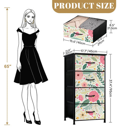 Floral Pink Mid Century Modern 4-Drawer Dresser - Mid Century Modern Gal