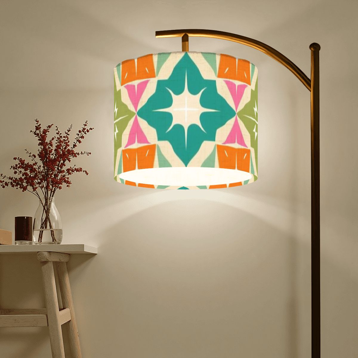Atomic 50s Starburst Diamond Kitschy Orange, Teal, Green Mid Century Modern Arc Floor Lamp - Mid Century Modern Gal