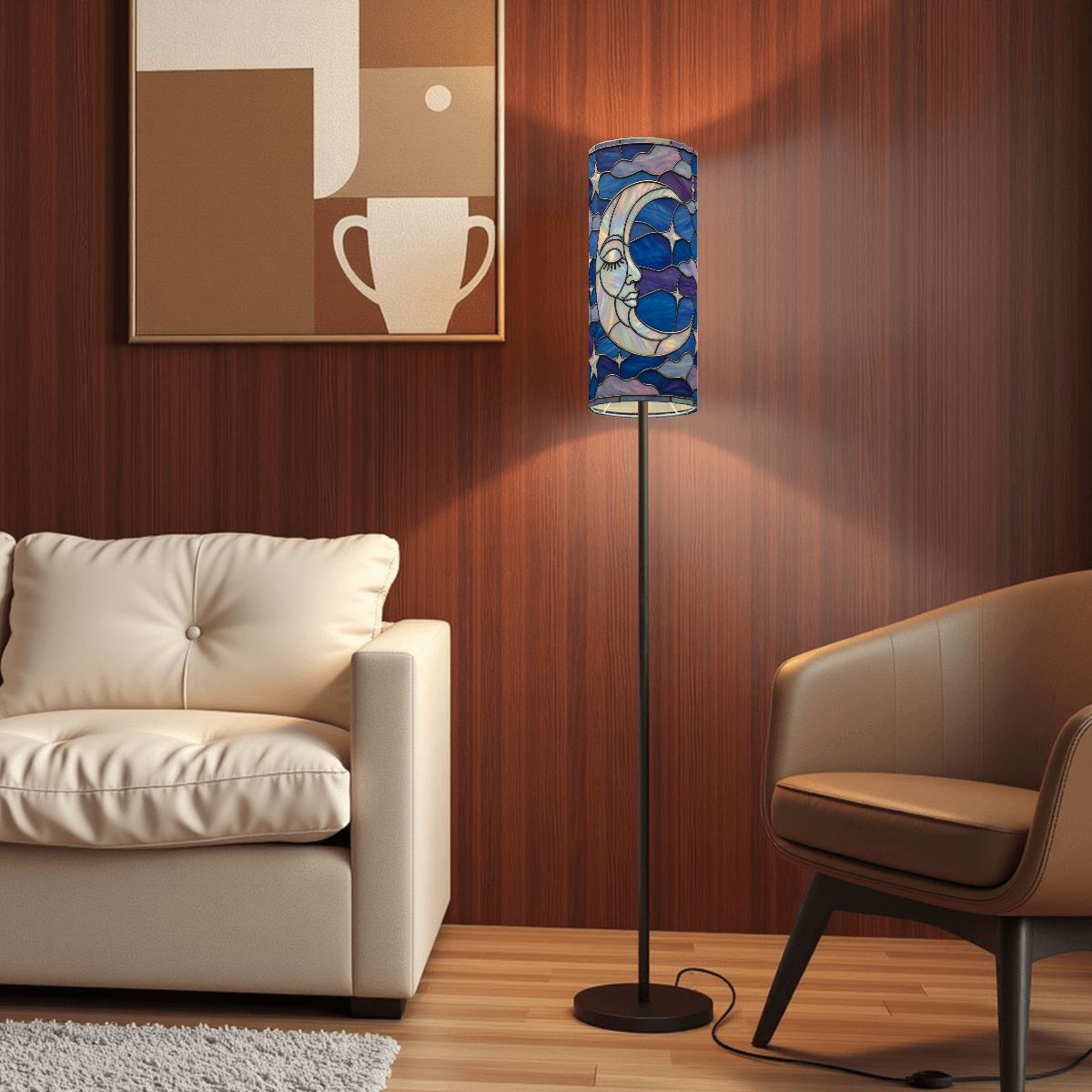 Halloween Stained Glass Style Night Sky Crescent Moon Stars Clouds Slim Floor Lamp SHADE ONLY - For Slim Floor Lamps Only