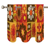 Retro Mid Mod 70s Flower Power Orange, Brown Yellow Retro Kitchen Valance Curtains - Mid Century Modern Gal