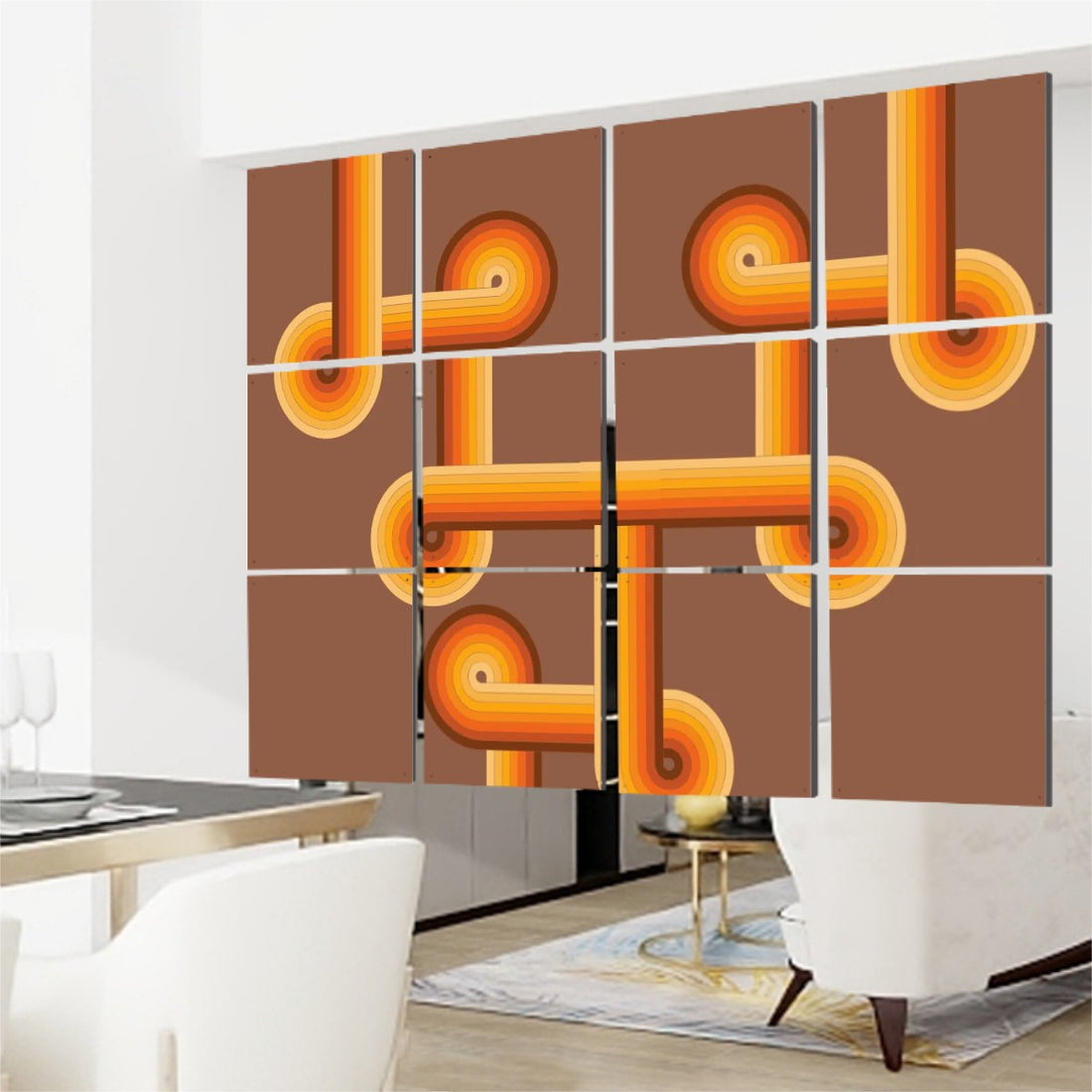 Retro Style Mod 70s Orange, Brown Mid Mod Room Divider