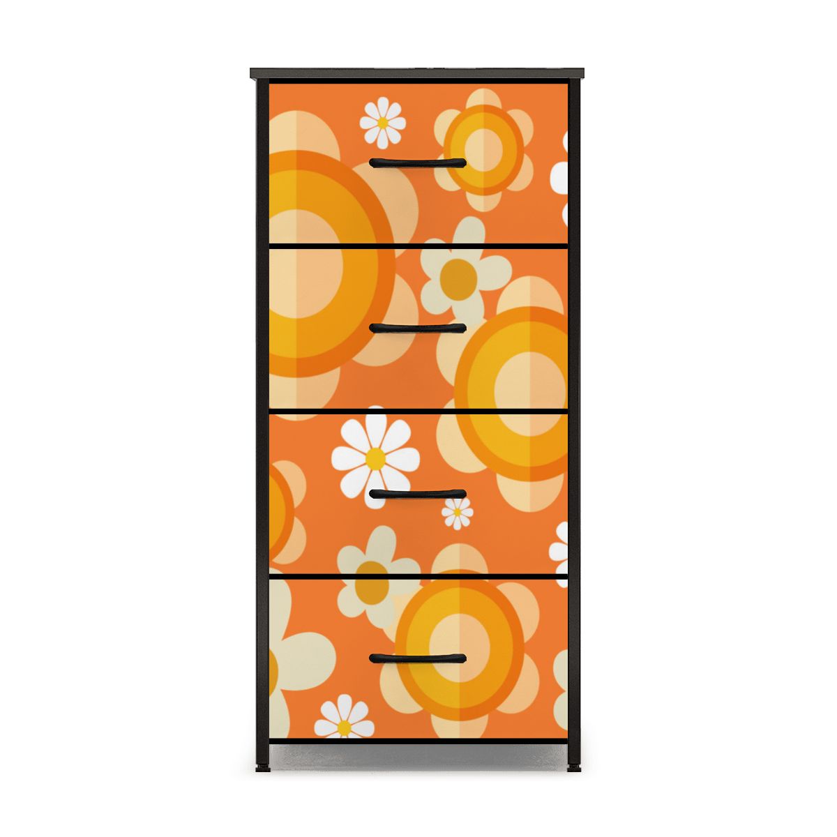 Flower Power Orange Groovy Mod 4-Drawer Dresser - Mid Century Modern Gal