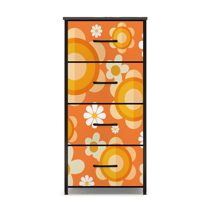 Flower Power Orange Groovy Mod 4-Drawer Dresser - Mid Century Modern Gal
