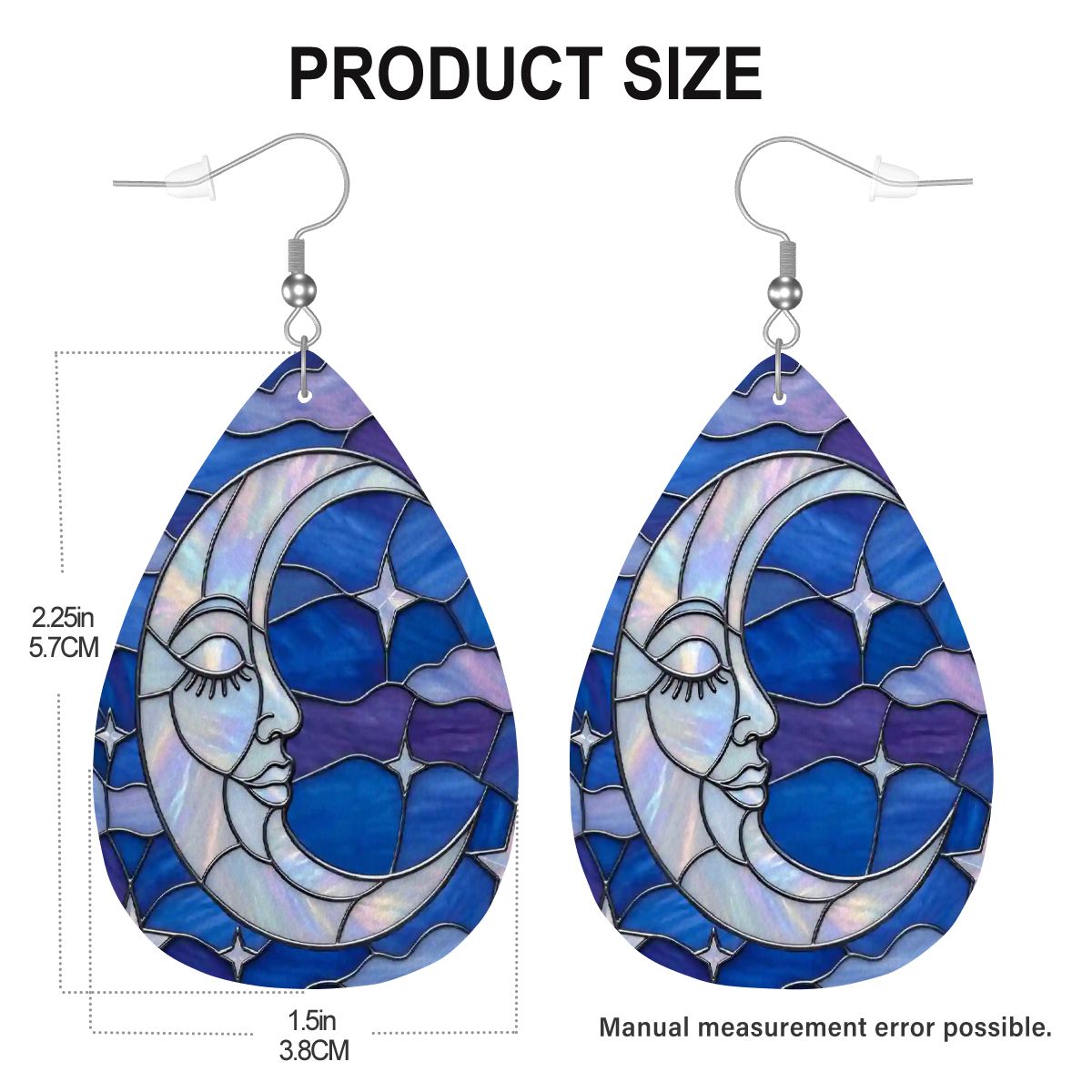 Halloween Stained Glass Style Night Sky Moon Stars Clouds Vegan Leather Teardrop Earrings - Mid Century Modern Gal