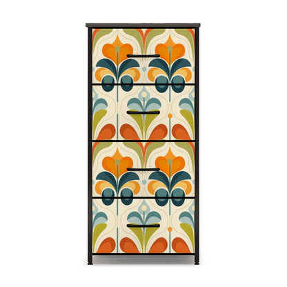 Mid Century Modern Groovy Retro Floral, Orange Green, Blue 4-Drawer Dresser - Mid Century Modern Gal