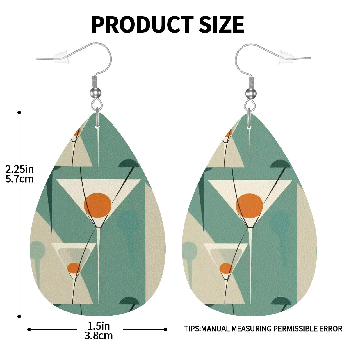 Mid Mod Martini Cocktail Retro Vegan Leather Teardrop Earrings - Mid Century Modern Gal