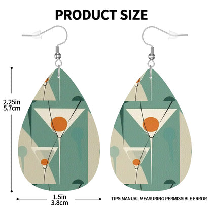 Mid Mod Martini Cocktail Retro Vegan Leather Teardrop Earrings - Mid Century Modern Gal