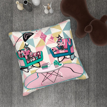 Cats Reading Pillow, Atomic Mid Mod Book Lover, Book Club Gift Ideas Pillow Covers - Mid Century Modern Gal