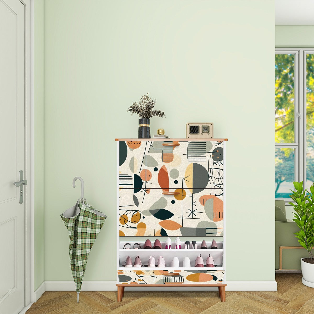 Modern Danish Scandinavian Designed Abstract Mid Century Modern Shoe Cabinet - Mid Century Modern Gal