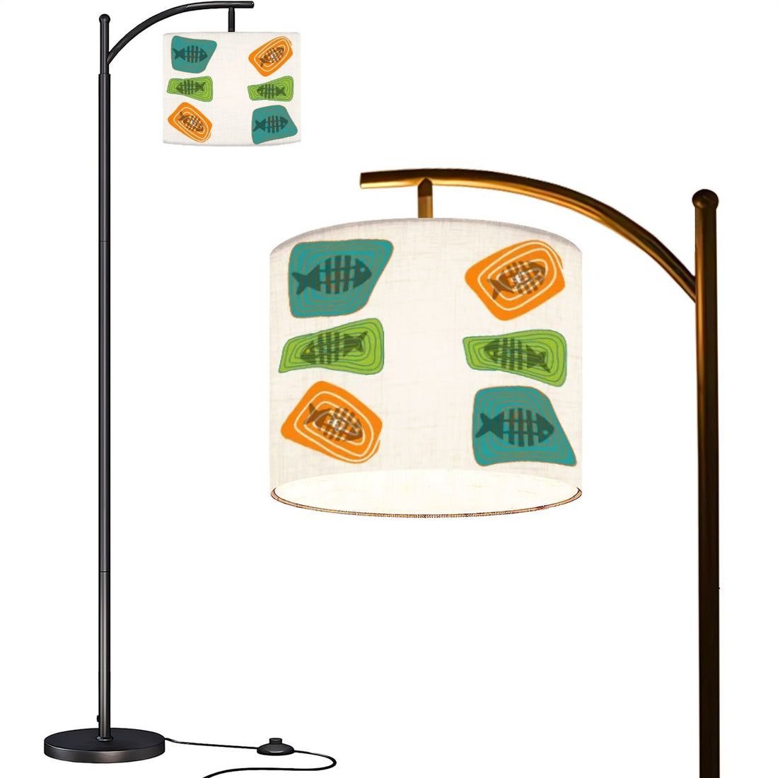 Mid Century Modern Fish Art Arc Floor Lamp, Orange, Teal Green Mid Mod Home Design - Mid Century Modern Gal