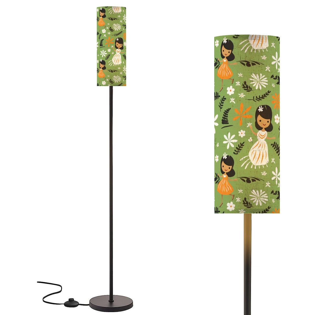 Tiki Hawaiin Gals, Green White Mod Floor Lamp Modern Standing Lamp - Mid Century Modern Gal