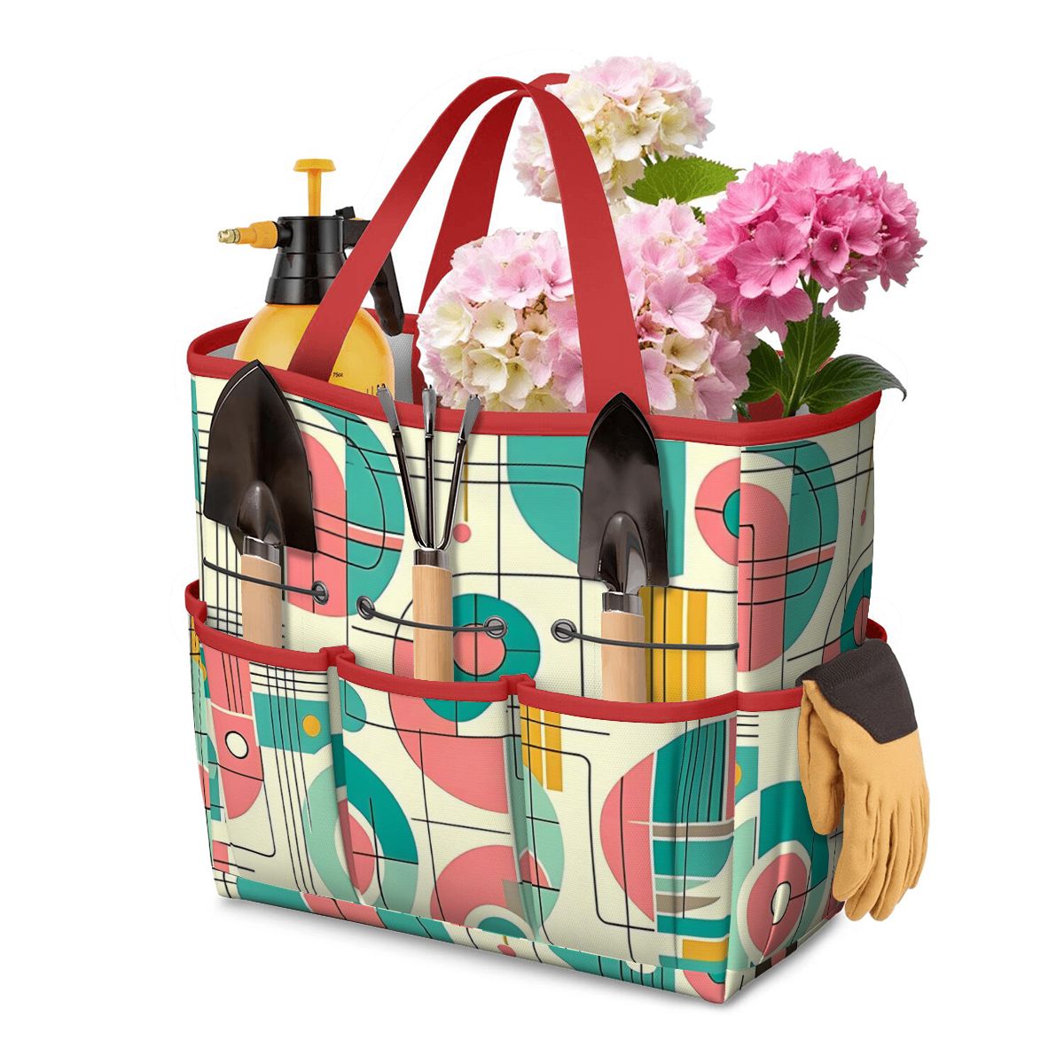 Mid Century Modern Bauhaus Designed Pink, Teal, Yellow Garden Tool Bag - Mid Century Modern Gal