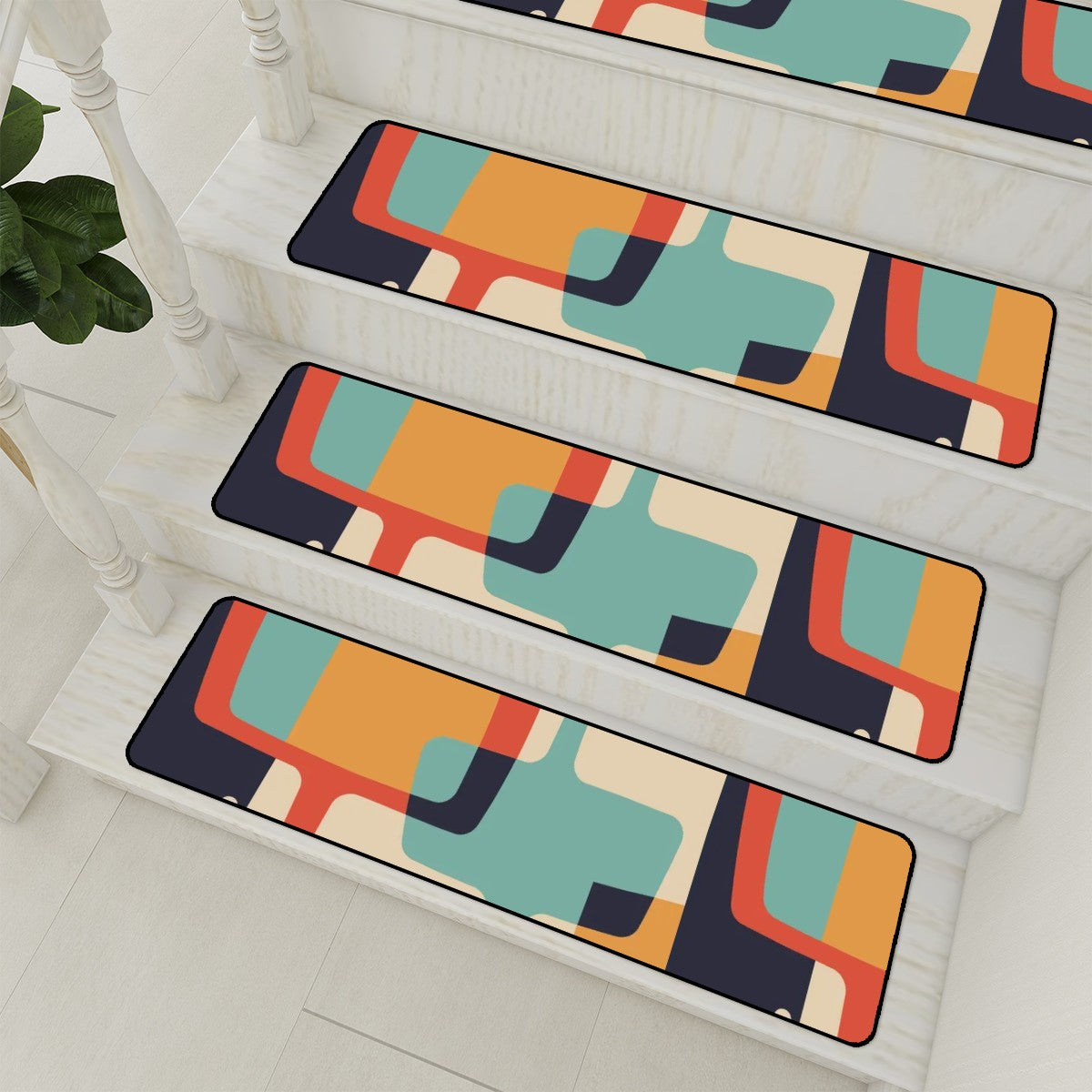 Mid Century Modern Geometric Designed Retro Non Slip Carpet for Stairs Treads - Mid Century Modern Gal