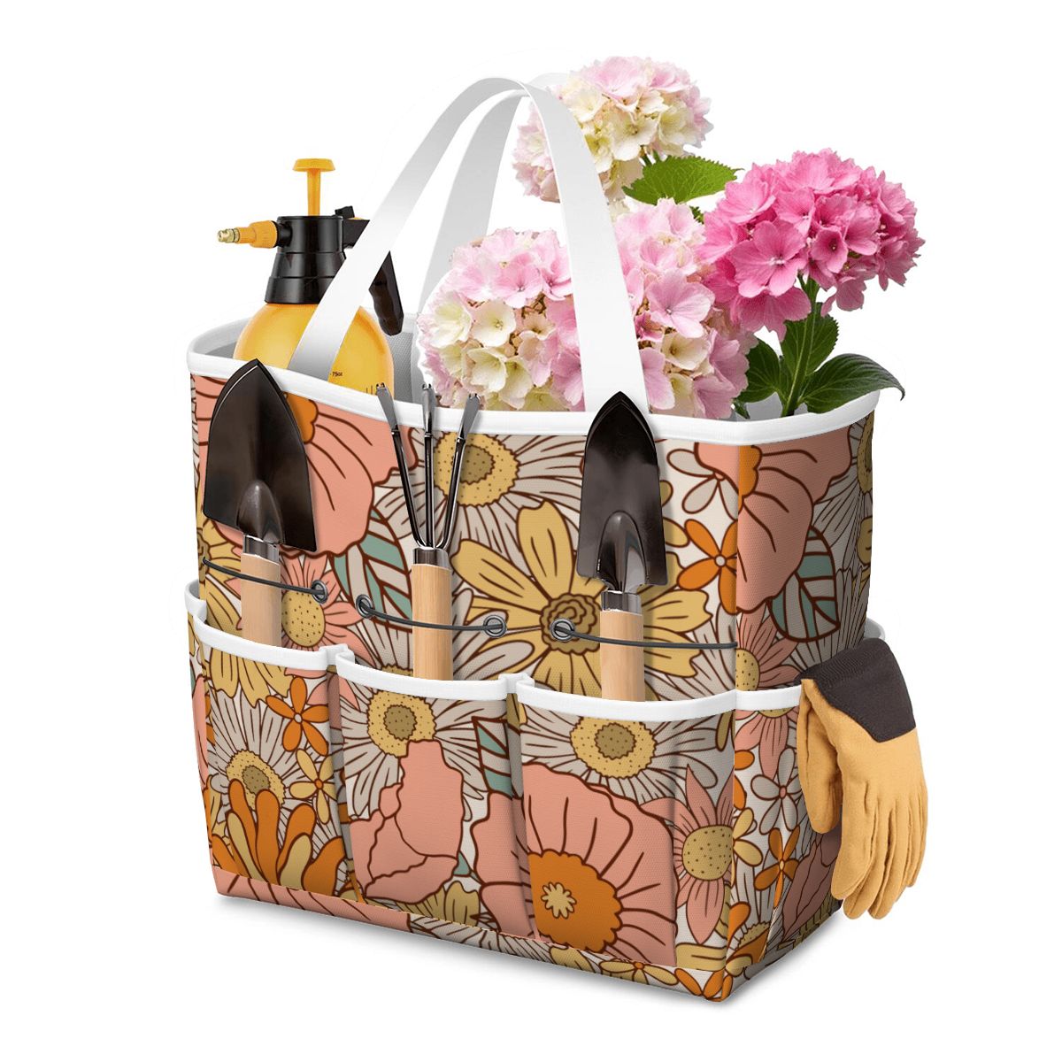 70s Floral Pink Orange Garden Tool Bag - Mid Century Modern Gal