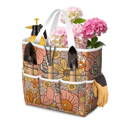 70s Floral Pink Orange Garden Tool Bag - Mid Century Modern Gal