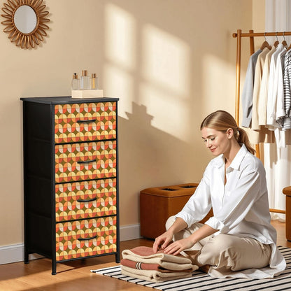 Scandinavian Designed Geometric Orange Brown Golden Yellow 4-Drawer Dresser - Mid Century Modern Gal