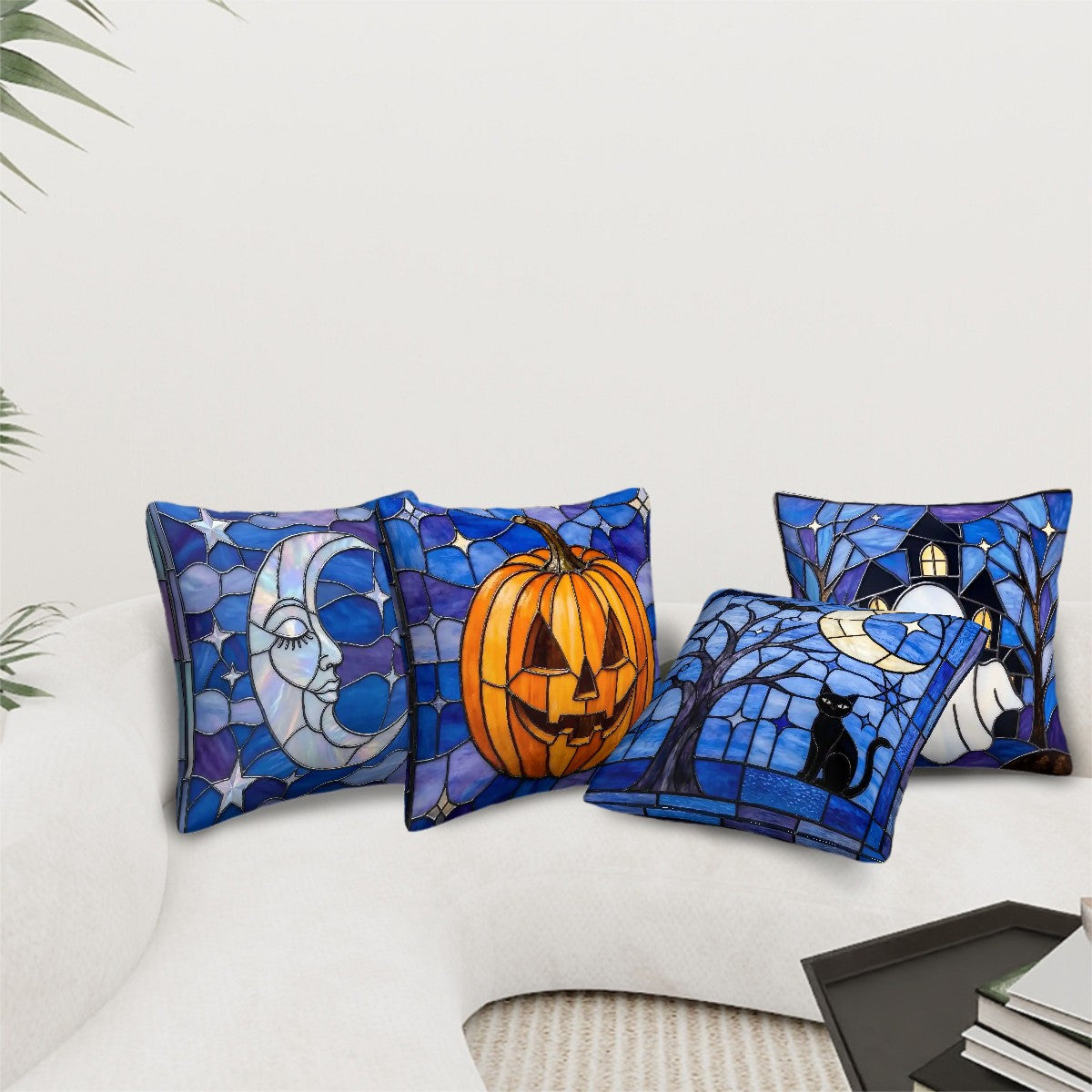 Halloween Stained Glass Style Throw Pillow Covers Set of 4 - Covers Only