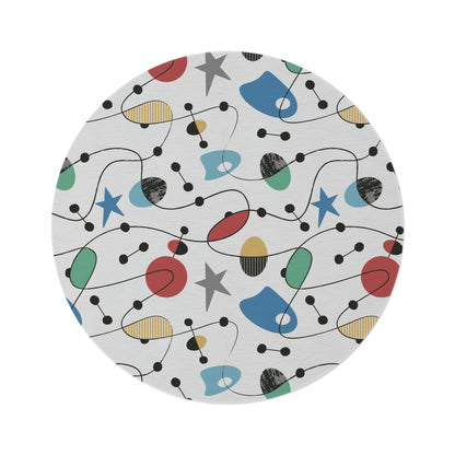 Mid Century Modern Atomic Space Living Room, Bedroom, Office, Kitschy Retro Round Rug Home Decor 60&quot; × 60&quot;
