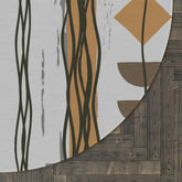 Mid Century Modern, Boho Modernist, Brown, White, Gray,  Abstract Geometric Retro Round Rug Home Decor 60" × 60"