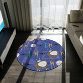 Mid Century Modern, Kitschy Periwinkle Purple, Brown, Abstract Retro TV Funky Fun Round Rug Home Decor 60" × 60"