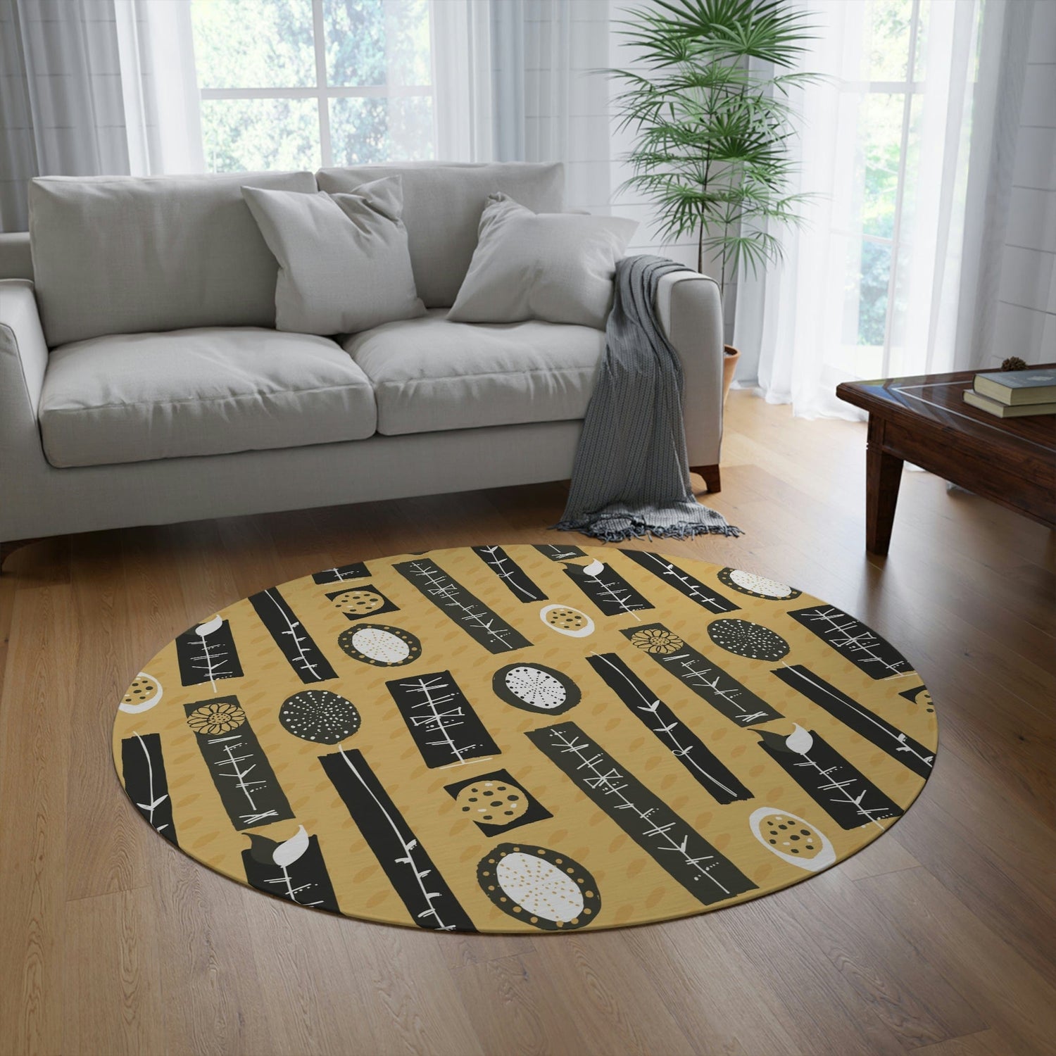 Mid Century Modern, Scandinavian Danish Design, Modern Minimalist Round Rug Home Decor 60&quot; × 60&quot;