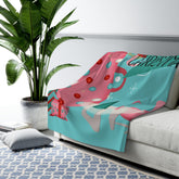 Mid Century Modern Christmas Blanket, Aqua Pink, Whimsical Holiday Kitsch Sherpa Fleece Blanket Home Decor 60" × 80"
