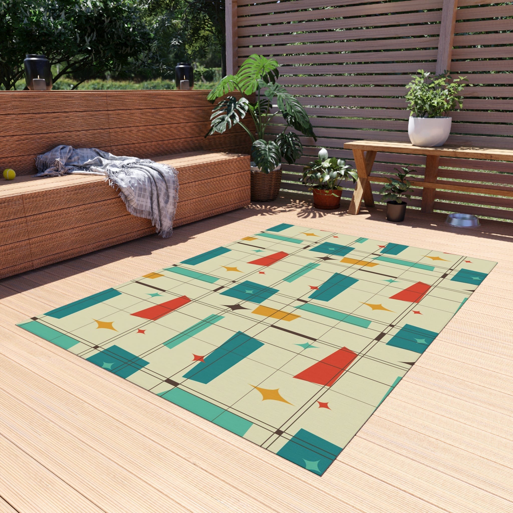 Mid Century Modern, Indoor, Outdoor Rug, Geometric Squares, Mid Mod ...