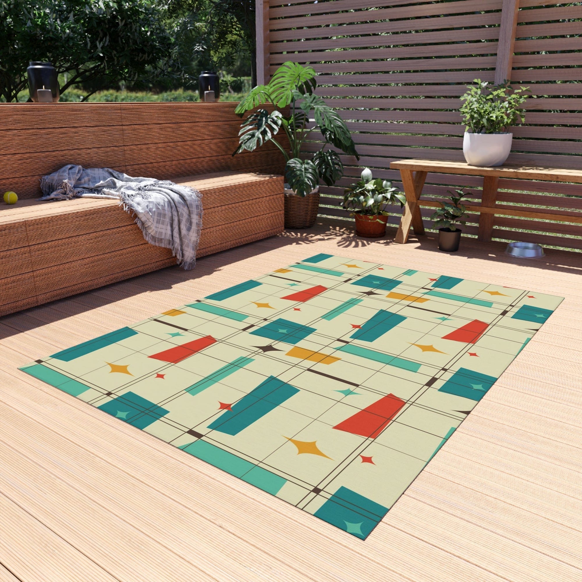 Mid Century Modern, Indoor, Outdoor Rug, Geometric Squares, Mid Mod ...