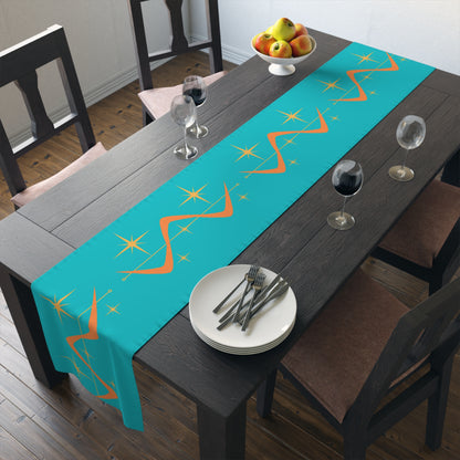 Atomic Boomerang Orange, Turquoise Blue, Yellow Starburst Mid Century Modern MCM Mid Mod Table Runner - Mid Century Modern Gal