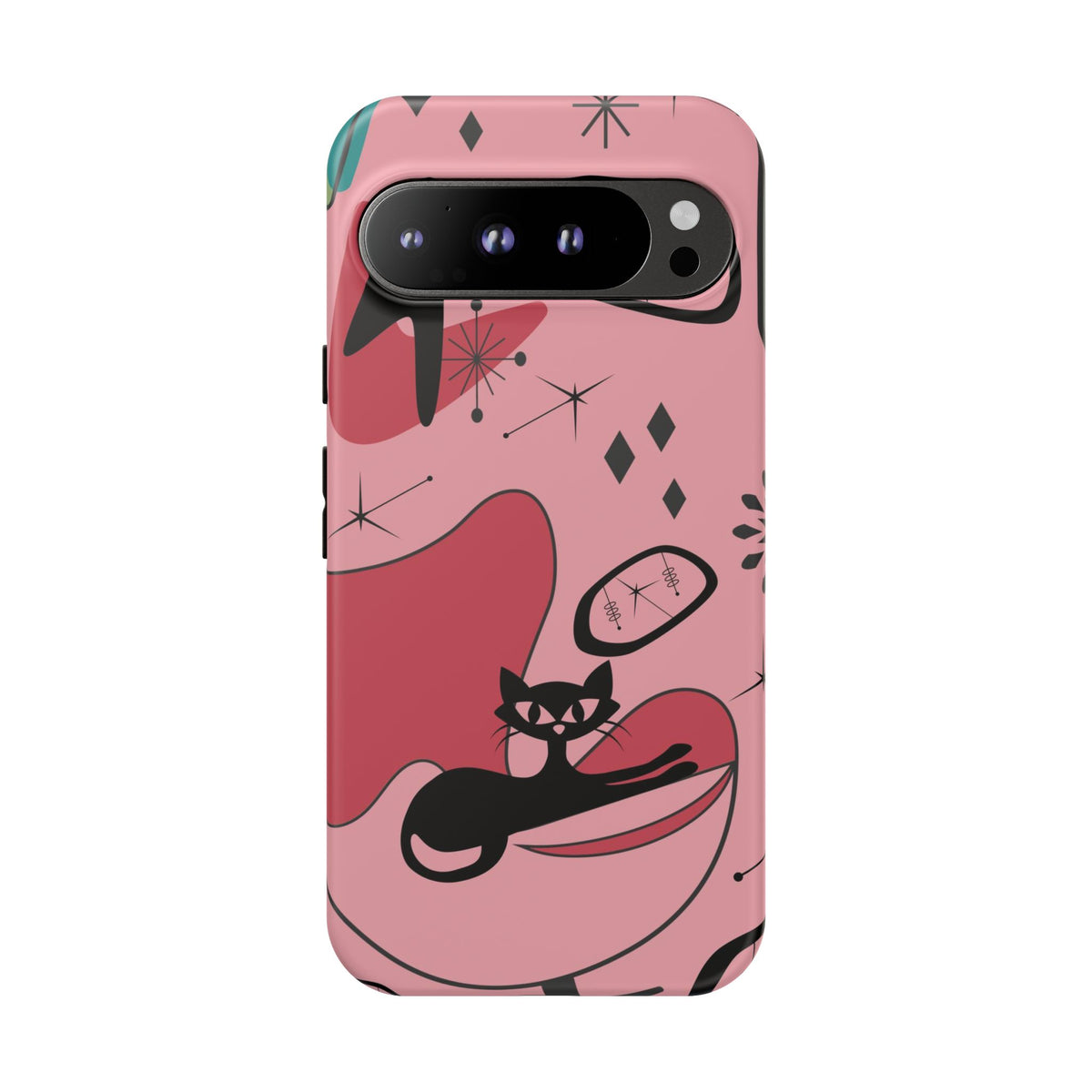 Atomic Cat, Pink Mid Century Modern, Egg Chair, Space Cat Tough Phone Case