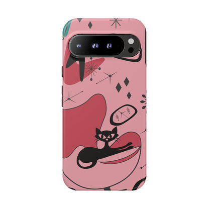 Atomic Cat, Pink Mid Century Modern, Egg Chair, Space Cat Tough Phone Case