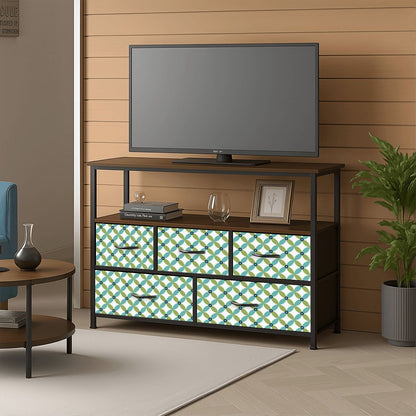 Mid Century Modern Atomic Blue, Green TV Stand Media Console - Mid Century Modern Gal