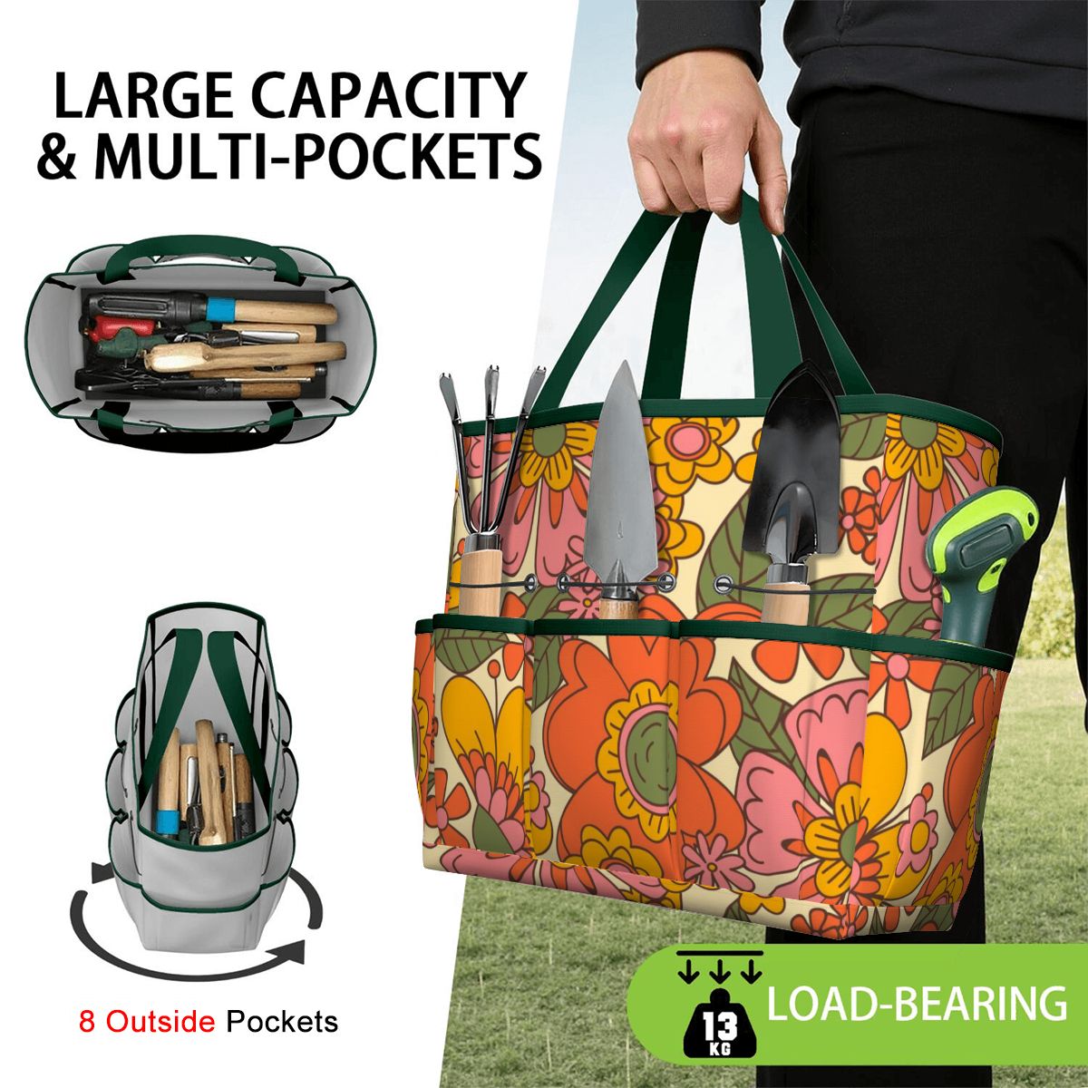 70s Retro Revival Flower Power Groovy Floral Mid Mod Garden Tool Bag