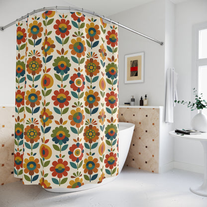 Mid Century Modern Scandinavian Floral Earth Tones Shower Curtain - Mid Century Modern Gal