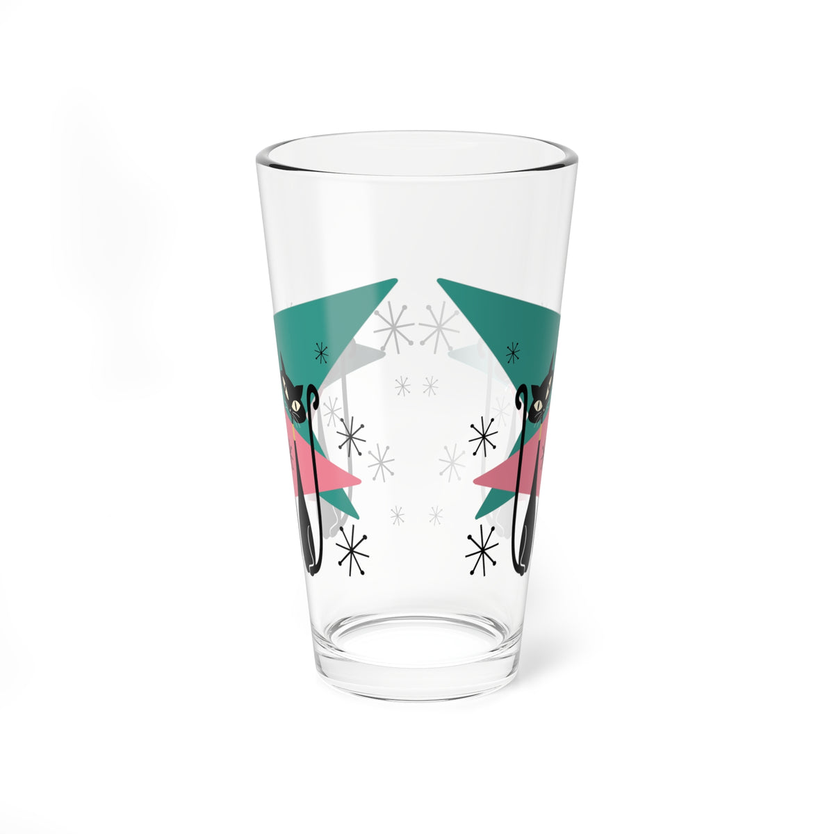 50s Atomic Cats, Kitschy Mid Century Modern Glass, Pink, Teal, Starbursts Shaker, Cocktail, Mocktail MCM Party Drinkware - Mid Century Modern Gal
