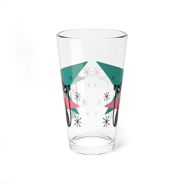 50s Atomic Cats, Kitschy Mid Century Modern Glass, Pink, Teal, Starbursts Shaker, Cocktail, Mocktail MCM Party Drinkware