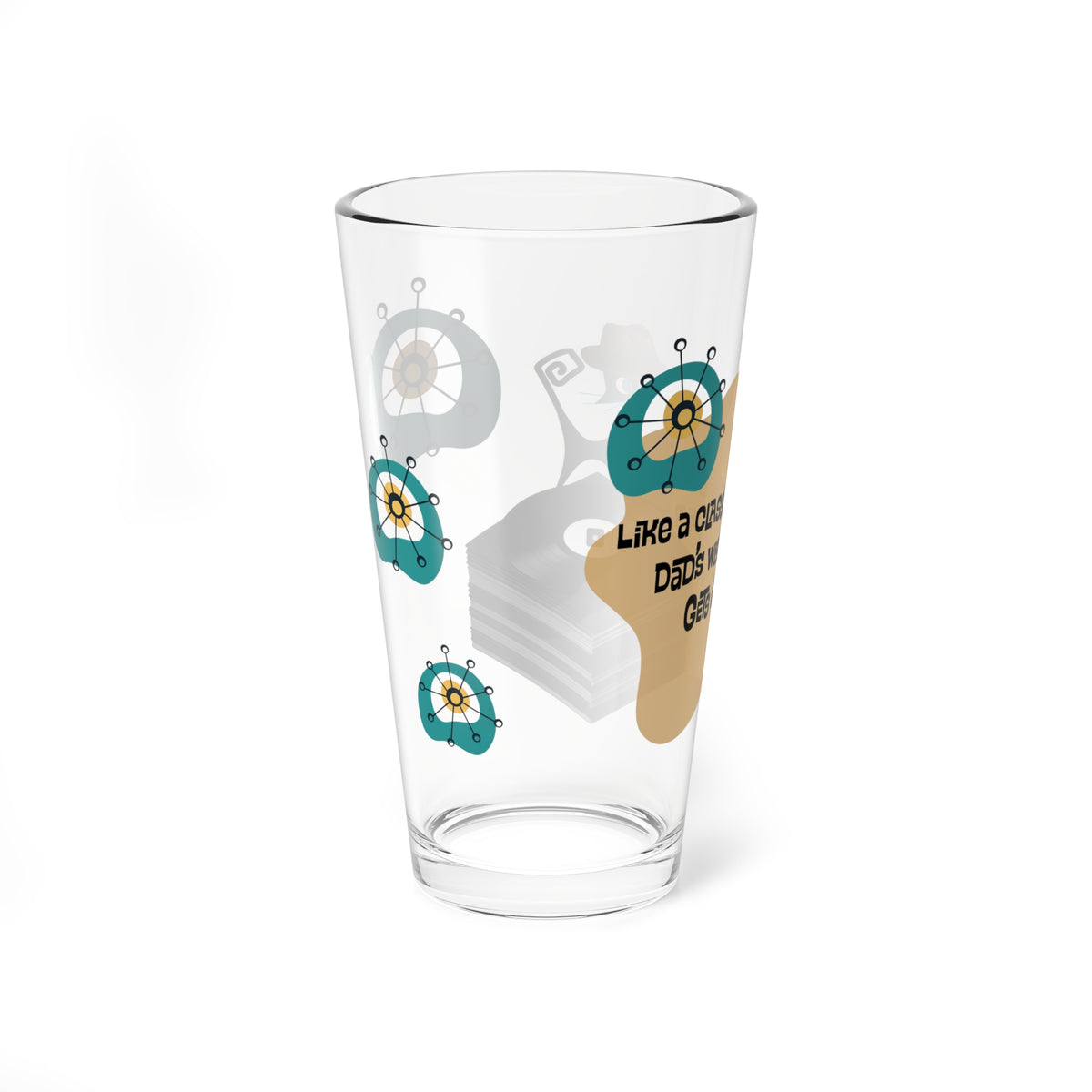 Dad's Beer Glass, Father's Day Gift, Dad Birthday, Mid Century Modern Atomic Cat, MCM Designed by MCM GAL - Mid Century Modern Gal
