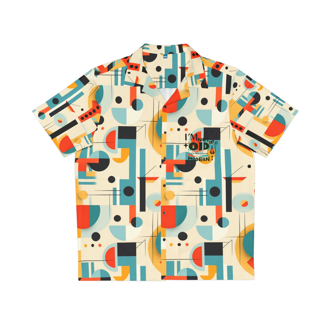 Mid Century Modern Man, Bauhaus Designed Mid Mod Retro Funky Fun Button Down Hawaiin Shirt, I&